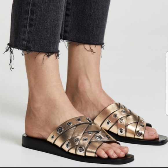NWOB Rag & Bone Gold Hartley Slide Sandals - Picture 2 of 6